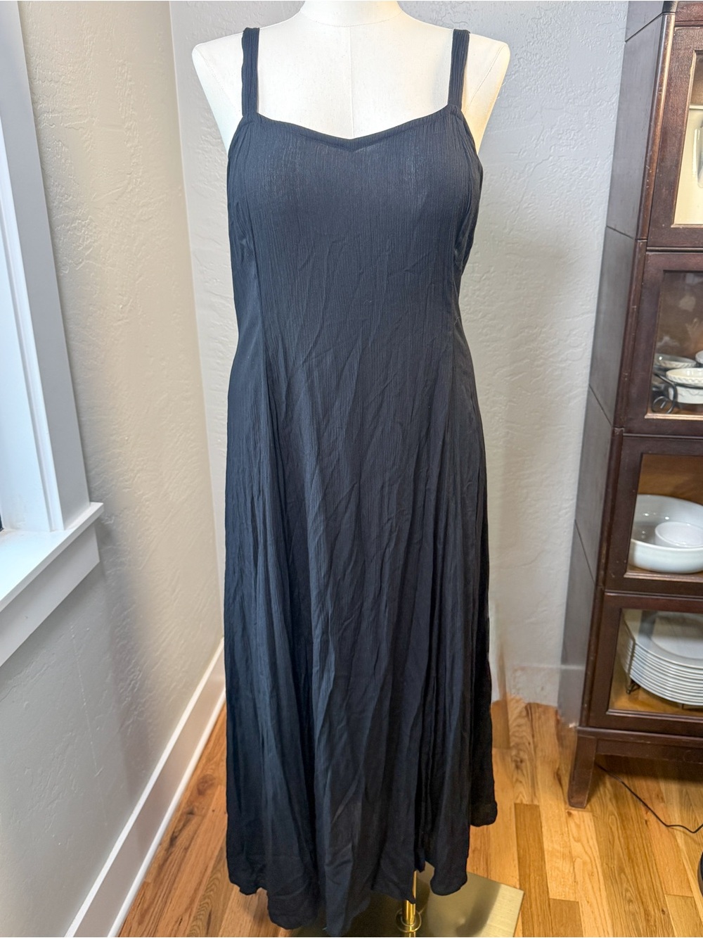 Serendipity Maui Black Rayon Maxi Dress Boho Hawaiian Sundress Size XL
